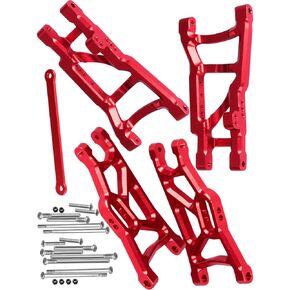 ARRCat Suspension A-Arms & Tie Bar Upgrade Parts for 1/10 Traxxas Slash 2WD,4PCS Aluminum Alloy Front & Rear Suspension A-Arms & Tie Bar Hop Ups,Replacement of 3631 2555 2532,Red