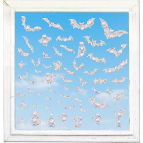 WATINC Halloween Rainbow Window Clings -55Pcs Bats Ghosts Anti-Collision Window Decals to Save Birds, Double-Sided Reusable Non-Adhesive Stickers Decor to Prevent Bird Strikes for Glass Windows Doors