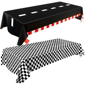 4 Packs Car Birthday Party Decorations Plastic Car Table Cloth Two Fast Disposable Race Road Checkered Party Supplies Car Theme Party Favors for Boys Birthday Baby Shower, 54 x 108 Inch