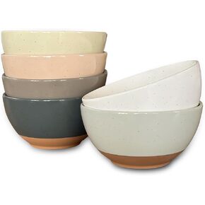 Mora Ceramic Small Dessert Bowls - 16oz, Set of 6 - Microwave, Oven and Dishwasher Safe, For Rice, Ice Cream, Soup, Snack, Cereal, Chili, Side Dishes etc - Microwavable Kitchen Bowl, Assorted Neutrals