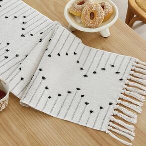Wracra Boho Table Runner, Natural Cotton Woven Macrame Table Runners 72 Inches Long for Modern Farmhouse Woven Home Decor, 14x72 Inch, Taupe