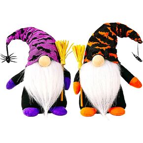 Halloween Gnome 2 Pack | Cute Handmade Orange and Purple Figure with Wooden Broom to Make Family Smile | 10 Inches Tall | Funny Modern Halloween Decoration to Bring Autumn Cheer by Cool Bean Inc