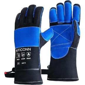 TICONN Welding Gloves, 1000°F Fire Heat Resistant Gloves Fireproof Leather Gloves