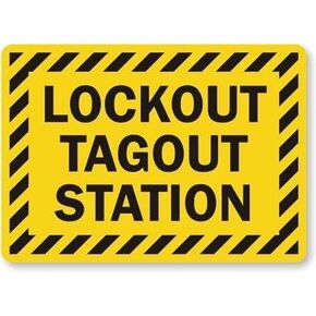 Unoopler Lockout Tagout Station (with Striped Border) Sign, Metal Sign, 8" x 12"