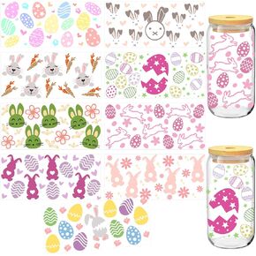 AUGSUN Easter UV DTF Transfer Sticker, 9 Sheets Easter Bunny Eggs Rub On Transfer UV DTF Cup Wrap Transfer for Glass, Spring UV Transfer Stickers for Craft Cup Decal 16OZ Cups Friends Kids Gifts