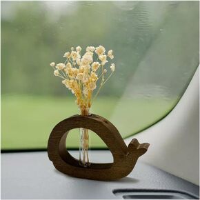 WAYUTO Wood الحوت سيارة زهرة زهرية حامل زهرة اصطناعية للوحة القيادة سيارة صغيرة وعاء زهرة مع حامل خشبي حاوية زهرة المحمولة لديكور السيارة لون الجوز