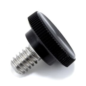 1/4"-20 x 3/8" Thumb Screw Stainless Steel - Black Knurled Round Plastic Knob - Standard/Coarse Thread ThumbScrew - Length: 0.375" - Proudly Built in USA - Package of (4)