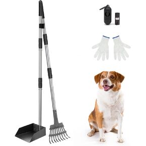 SCENEREAL Dog Poop Scooper - Tray & Spade Set, Metal Pooper Scooper for Large and Small Dogs, Pet Waste Removal Scoop with No Bending Detachable Handle for Yard