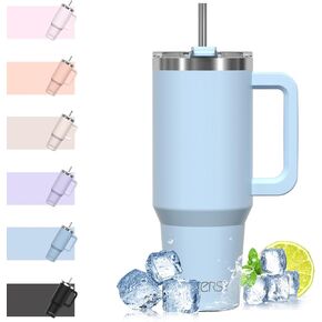 40 oz Tumbler with Handle,Tumbler with Lid and Straw,Double Wall Insulated Cup Stainless Steel Travel Mug(Cold for 34 Hours),Water Bottle for Iced Tea,Coffee,Cold Beverages(Purple)
