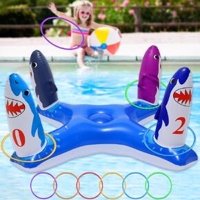 H-Style Pool Ring Toss Games, Inflatable Flamingo Pool Toys with 6Pcs Rings for Kids and Adults, Multiplayer Summer Swimming Pool & Beach Party Funny Games for Friends and Family