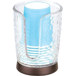 iDesign Rain Disposable Paper and Plastic Cup Dispenser Holder for Master, Guest, Kids' Bathroom Vanity and Countertops, 3.10" x 3.10" x 4", Clear and Bronze