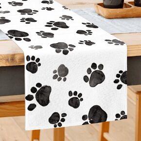 Puppy Dog Paw Table Runner,Dog Birthday Party Table Runner Farmhouse Kitchen Decor for Home Party and Dining Room Dresser 13x72''