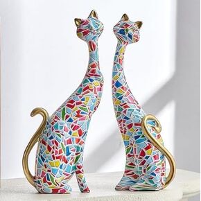 XINXAUN 2 Pcs Oil Cat Statue for Modern Home Decor Art Couple Cat Sculpture Resin Figurines for Living Room Coffee Table Shelf Office Desk Decoration