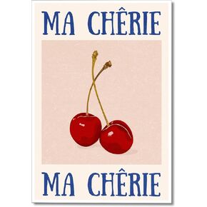 XMJJQQ Retro Cherry Canvas Wall Art, Vintage 70s Red Blue Posters for Room Aesthetic, Trendy Preppy Cherry Picture Print for Teen Girls College Dorm Apartment Wall Art Decor 12x16in Unframed