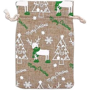 12pk - 8x10 Jute Burlap Linen Canvas Gift Bags with Drawstring - Christmas Presents, Party Favors - (White Reindeers, Large) by TheDisplayGuys in Kuwait