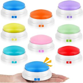 Xuhal 8 Pcs Buzzers for Trivia Games Show Buzzers Recordable Answer Buzzers with Number Recordable Button Gift for Christmas Office Home Trivia Nights, 8 Colors