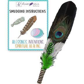 Smudge Feather, Turkey and Peacock, Unique Homecrafted Energy Cleansing Clearing Spiritual Practice House Smudging - Detailed Instructions for Beginners (Purple)