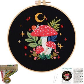 Nuberlic Sunflower Embroidery Kit for Beginners, Full Set of Stamped Gnome Cross Stitch Kit for Adults Including Embroidery Threads, Hoops and Instruction