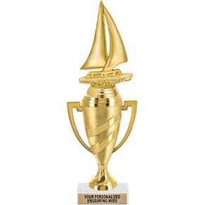 Crown Awards Sailboat Trophy, 11" Gold Cup Sailboat Trophies with Engraving Included Prime in Saudi Arabia