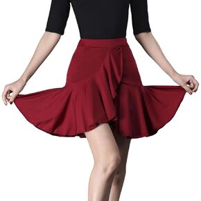 Womens Latin Dance Skirt Wrap Cross Front Flounce Frilled Swing Hem Ballroom Dancewear Salsa Rumba Tango Practice