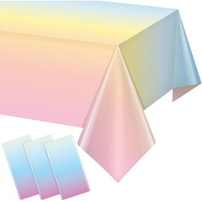 3 Pack Pastel Rainbow Plastic Tablecloth Party Decorations, Pastel Disposable Table Covers for Rectangle Tables, Rainbow Table Cloth for Birthday Baby Shower Wedding Party Supplies, 54x108Inch