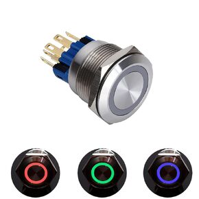 22mm Flat Round,Tri-Color (RGB) Latching,Ring LED Illuminated Stainless Steel Push Button Switch(GQ22-11ZE/J/42RGB/S(Latching))