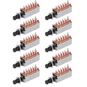uxcell Push Button Switch 4PDT 12 Pin 1 Position Self-Locking Black 10pcs