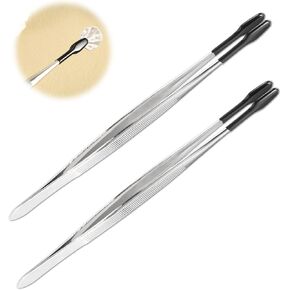2pcs Tweezers with Rubber Tips, Anti-Slip Straight Flat Tipped Tweezers Soft non Marring Crafting Tweezers Tools for Gem Coin Stamp Bead Making