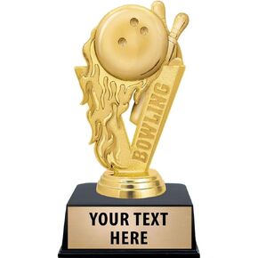 Crown Awards Bowling Trophies with Custom Engraving, 6" Personalized Gold Bowling Fireball Trophy On Black Base Prime
