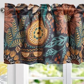 Vintage Floral Blackout Curtains for Bedroom 84-Inch Length 2 Panels, Moody Black Boho Tribal Window Curtain, Room Darkening Thermal Insulated Curtain Panels Hippie Flowers Plants Draperies