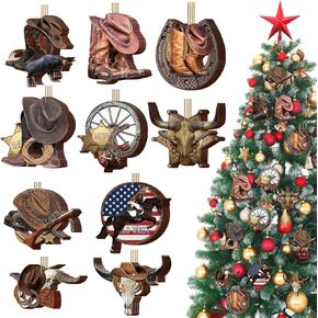 Patelai 40 Pcs Christmas Ornament Set Western Cowboy Horse Cactus Highland Cow Wooden Ornament Christmas Hanging Decorations Western Theme Party Decorations for Christmas Tree Decor (Horse)