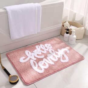 Hello Lovely Soft Preppy Bathroom Decor Hot Pink Bathroom Rugs Water Absorbent Shower Rug Microfiber Cute Funny Bath Mat (Hot Pink)