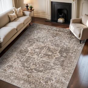tchdio 5X7 Area Rugs for Living Room, Machine Washable Rugs for Bedroom Vintage Distressed Large Living Room Rugs Grey Traditional Bedroom Carpet Rug for Dining Room