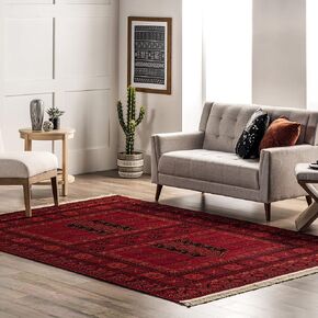 nuLOOM Billie Traditional Paneled Fringe Area Rug, 8x10, Red