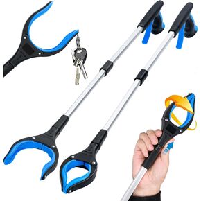 2-Pack Grabber Reacher Tool & Trash Picker,32 inch Upgrade Foldable Grabber Tool with 4 inch Wide jaw and 360° Rotating Head,Mobility Aid Assist Tool for Trash Pick Up (Blue)