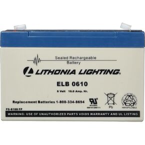 Lithonia Lighting ELB 0610 Emergency Replacement Battery, 250 watts, 6 Volts, Black