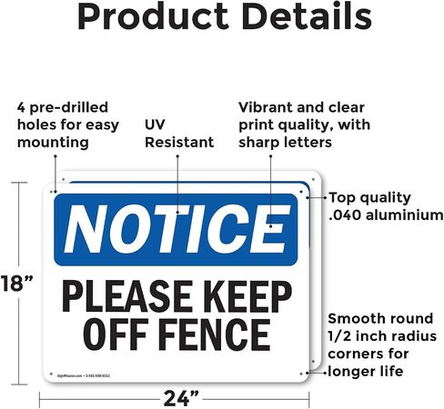 (عبوتان) علامة إشعار OSHA من فضلك Keep Off Fence OSHA مقاس 10 بوصة × 7 بوصة، مقاومة للطقس، محمية من الأشعة فوق البنفسجية لمكان العمل، والأعمال التجارية، وموقع البناء، صُنعت في الولايات المتحدة الأمريكية in Saudi Arabia