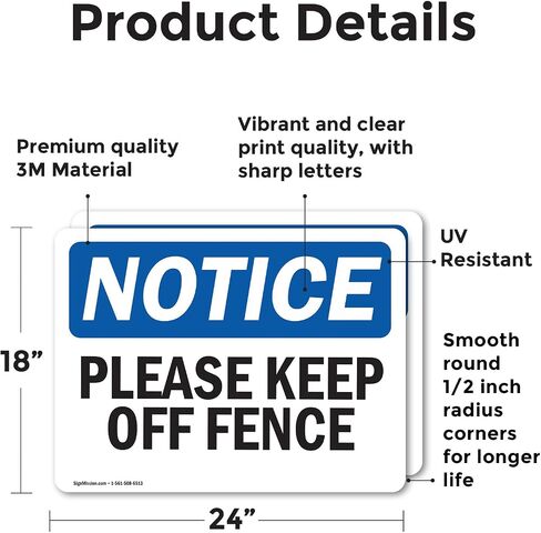 (عبوتان) علامة إشعار OSHA من فضلك Keep Off Fence OSHA مقاس 10 بوصة × 7 بوصة، مقاومة للطقس، محمية من الأشعة فوق البنفسجية لمكان العمل، والأعمال التجارية، وموقع البناء، صُنعت في الولايات المتحدة الأمريكية in Saudi Arabia