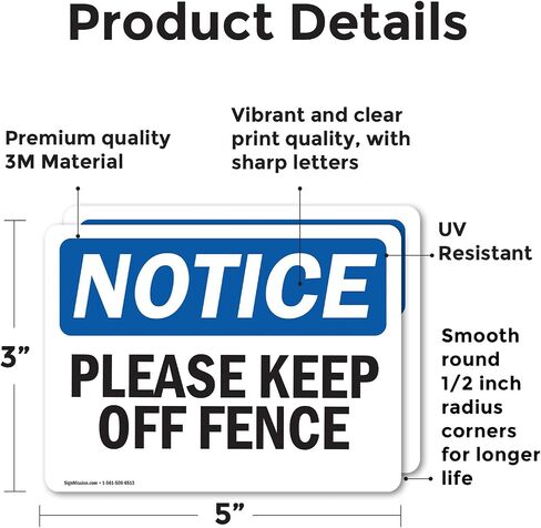 (عبوتان) علامة إشعار OSHA من فضلك Keep Off Fence OSHA مقاس 10 بوصة × 7 بوصة، مقاومة للطقس، محمية من الأشعة فوق البنفسجية لمكان العمل، والأعمال التجارية، وموقع البناء، صُنعت في الولايات المتحدة الأمريكية in Saudi Arabia