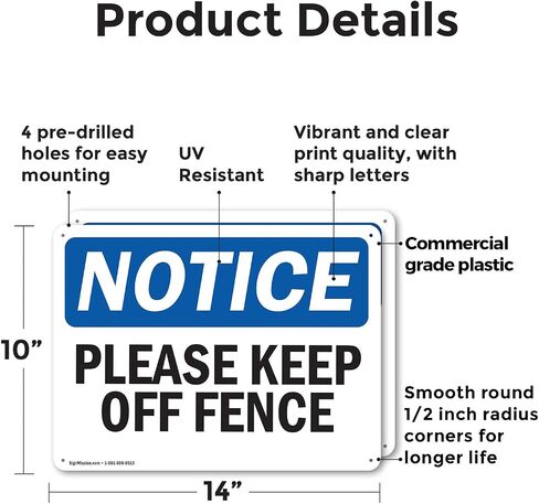 (عبوتان) علامة إشعار OSHA من فضلك Keep Off Fence OSHA مقاس 10 بوصة × 7 بوصة، مقاومة للطقس، محمية من الأشعة فوق البنفسجية لمكان العمل، والأعمال التجارية، وموقع البناء، صُنعت في الولايات المتحدة الأمريكية in Saudi Arabia