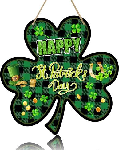 St Patrick's Day Door Sign Clover Welcome Wreath Shamrock Sign Green 11.8x11.8 Inch Shamrock Shaped Hanging Irish Lucky Clover Decoration Welcome Wood Sign Wall Decor Indoor Outdoor in Saudi Arabia