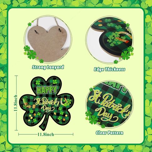 St Patrick's Day Door Sign Clover Welcome Wreath Shamrock Sign Green 11.8x11.8 Inch Shamrock Shaped Hanging Irish Lucky Clover Decoration Welcome Wood Sign Wall Decor Indoor Outdoor in Saudi Arabia