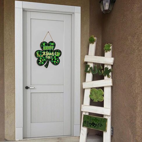 St Patrick's Day Door Sign Clover Welcome Wreath Shamrock Sign Green 11.8x11.8 Inch Shamrock Shaped Hanging Irish Lucky Clover Decoration Welcome Wood Sign Wall Decor Indoor Outdoor in Saudi Arabia