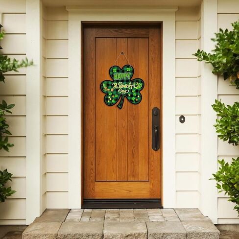 St Patrick's Day Door Sign Clover Welcome Wreath Shamrock Sign Green 11.8x11.8 Inch Shamrock Shaped Hanging Irish Lucky Clover Decoration Welcome Wood Sign Wall Decor Indoor Outdoor in Saudi Arabia