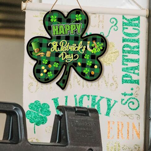 St Patrick's Day Door Sign Clover Welcome Wreath Shamrock Sign Green 11.8x11.8 Inch Shamrock Shaped Hanging Irish Lucky Clover Decoration Welcome Wood Sign Wall Decor Indoor Outdoor in Saudi Arabia