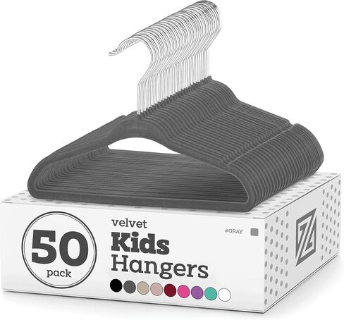 Zober Velvet Kids Hangers for Closet - Pack of 50 Non Slip Childrens Hangers for Shirts, Pants & Dresses w/Swivel Hook - Durable Clothes Hanger w/Notches - Small Hangers - Black in Saudi Arabia