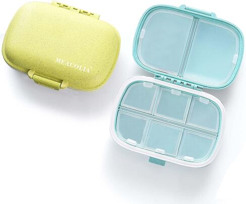 MEACOLIA Travel Pill Organizer, 1 Pack 8 Compartments Daily Pill Case Small Pill Box for Pocket Purse, Portable Pill Container Medicine Vitamin Organizer (Yellow) in Kuwait