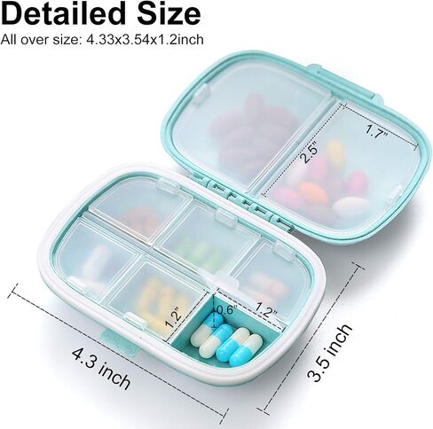 MEACOLIA Travel Pill Organizer, 1 Pack 8 Compartments Daily Pill Case Small Pill Box for Pocket Purse, Portable Pill Container Medicine Vitamin Organizer (Yellow) in Kuwait