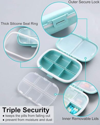 MEACOLIA Travel Pill Organizer, 1 Pack 8 Compartments Daily Pill Case Small Pill Box for Pocket Purse, Portable Pill Container Medicine Vitamin Organizer (Yellow) in Kuwait
