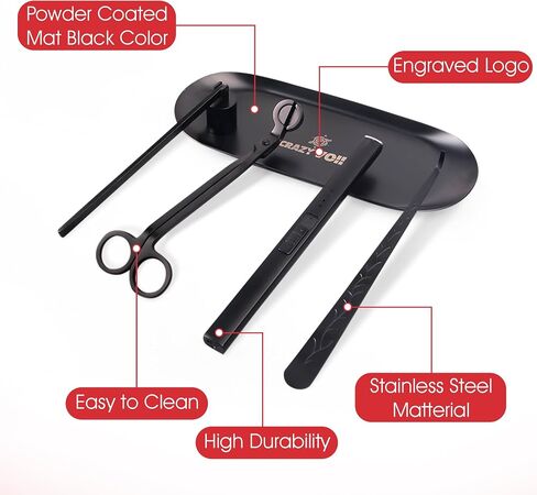 5 in 1 Stainless Steel Candle Care set, Candle Wick Trimmer, Cutter, Candle Snuffer & Candle Wick Dipper, USB type-C Rechargeable Lighter, Storage Tray Plate for Candle - Candle trimmer set in Saudi Arabia